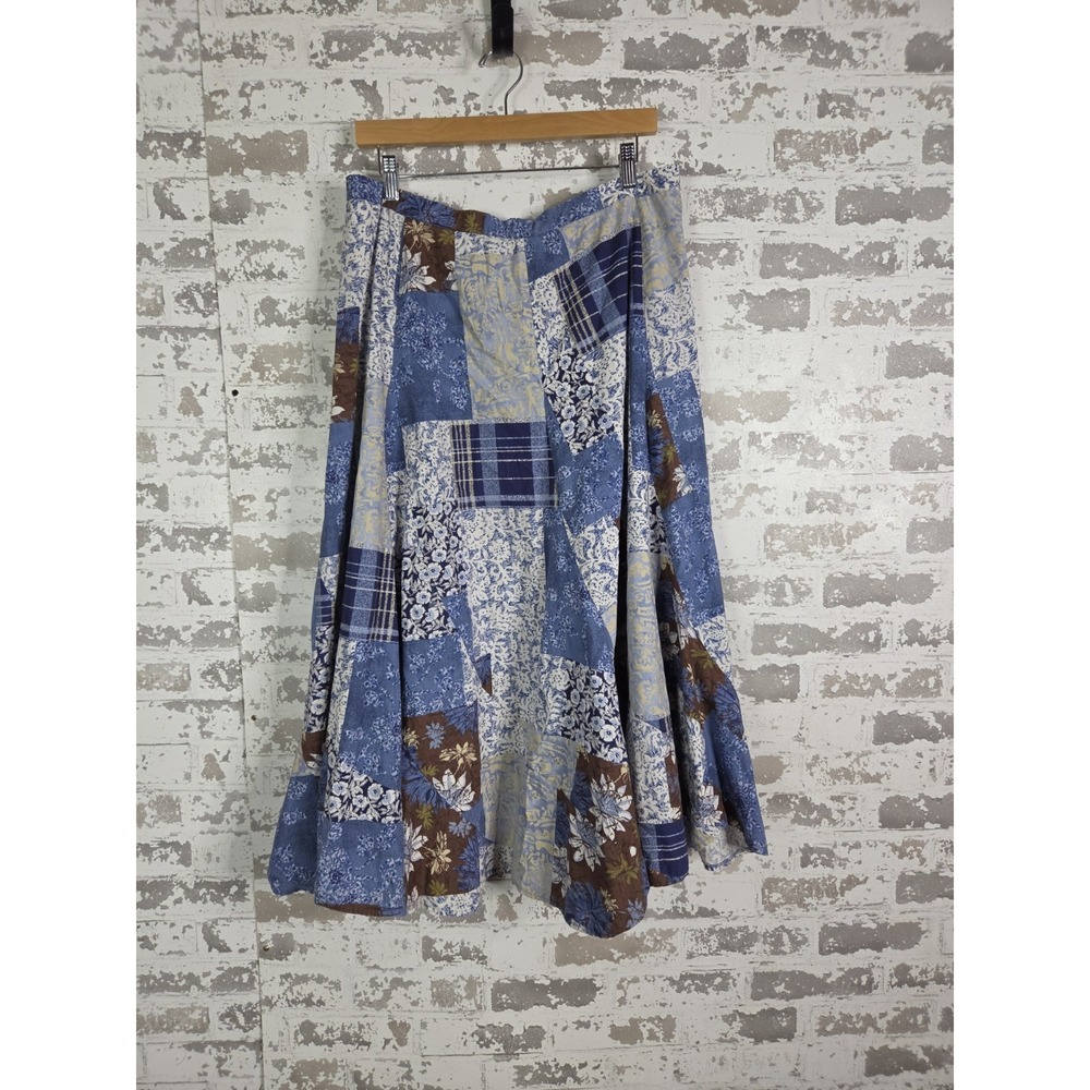Coldwater Creek Boho Patchwork Maxi Skirt Large Blue Floral Cotton Flare